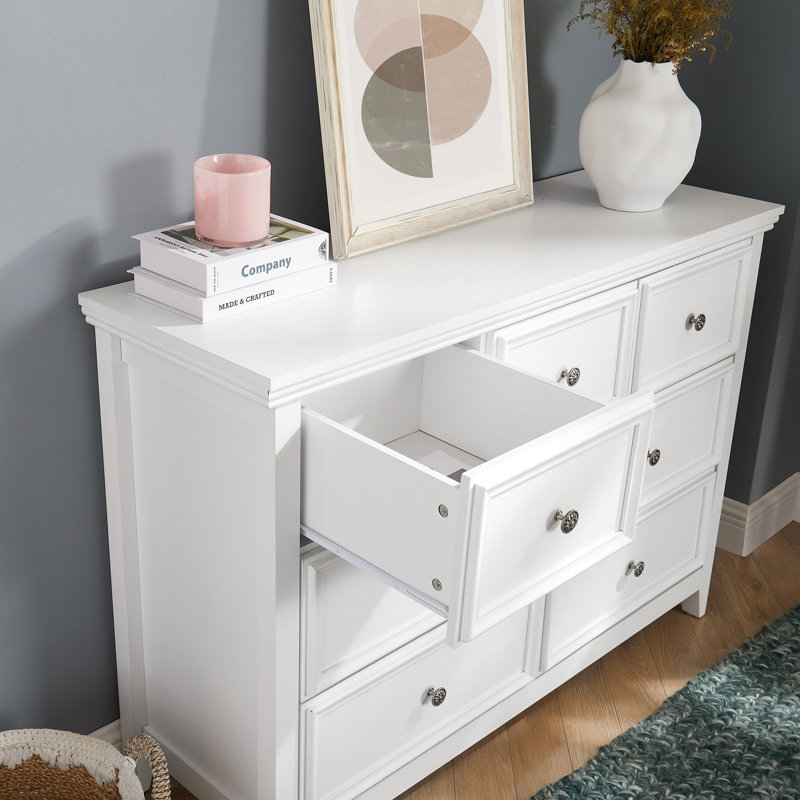 Unité de rangement de salon 7 tiroirs - Commode blanche avec intérieur spacieux et rayure - Armoire de rangement à 7 tiroirs
