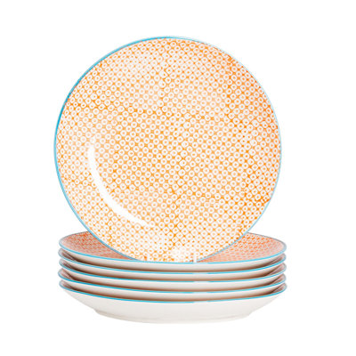 Nicola Spring Hand-Printed Dinner Plates - 25.5cm - Orange - Pack of 6
