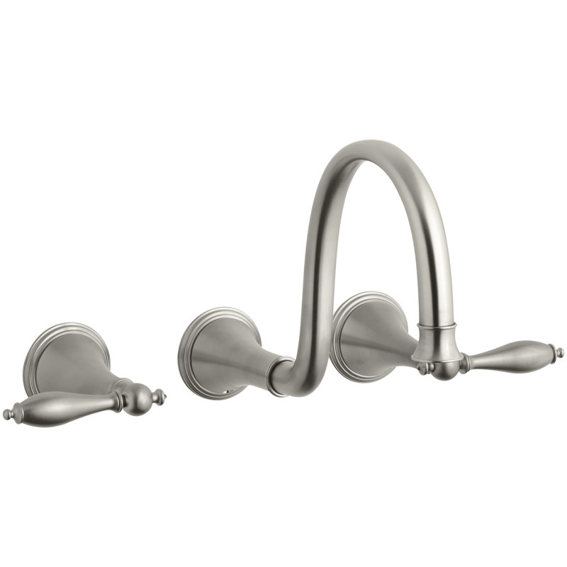 Finial Wall Mounted Bathroom Faucet, Nickel brossé éclatant