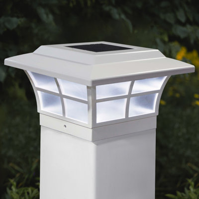 White Pvc Integrated LED Fence Post Cap Light 5 In. X 5 In. with Base Adapter Included