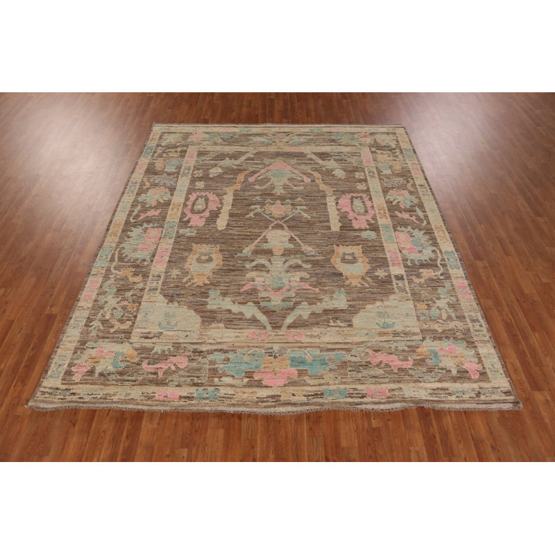 Tapis brun en laine Oushak All-Over