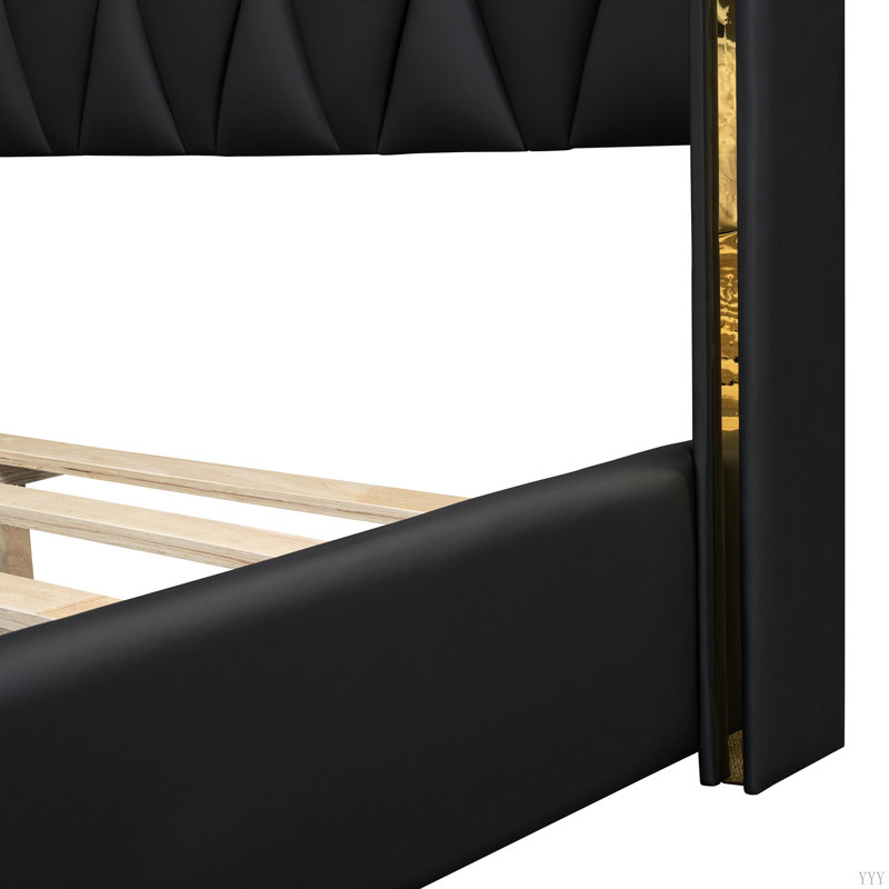Lit plateforme tapissier avec bandes métalliques, Lit double