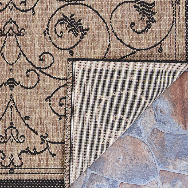 Ariadne Floral Indoor Outdoor Area Rug, Rectangle 8'6" x 13', Brown / Black