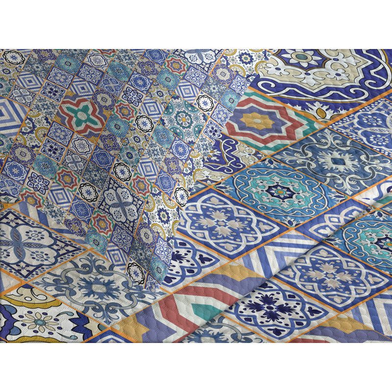 Ambensonne Moroccan Bedspread Grid Multicolor Multicolor, King Coverlet/Bedspread + 2 Pillow Shams