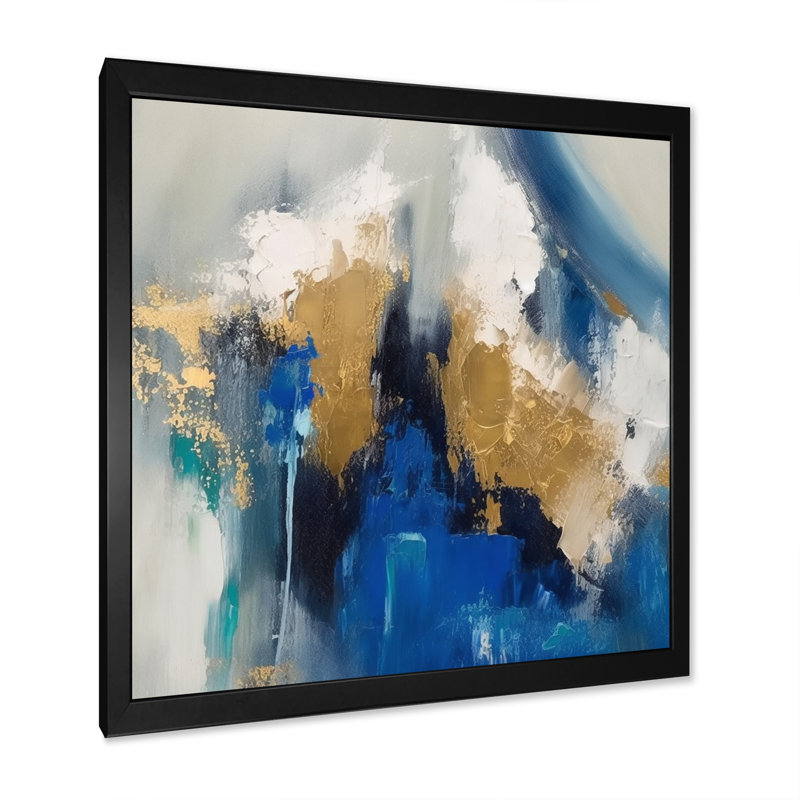 Ethereal sachant bleu royal et or - peinture abstraite, art mural, salon, H 36 po x l 36 po x P 1,5 po, Cadre photo noir