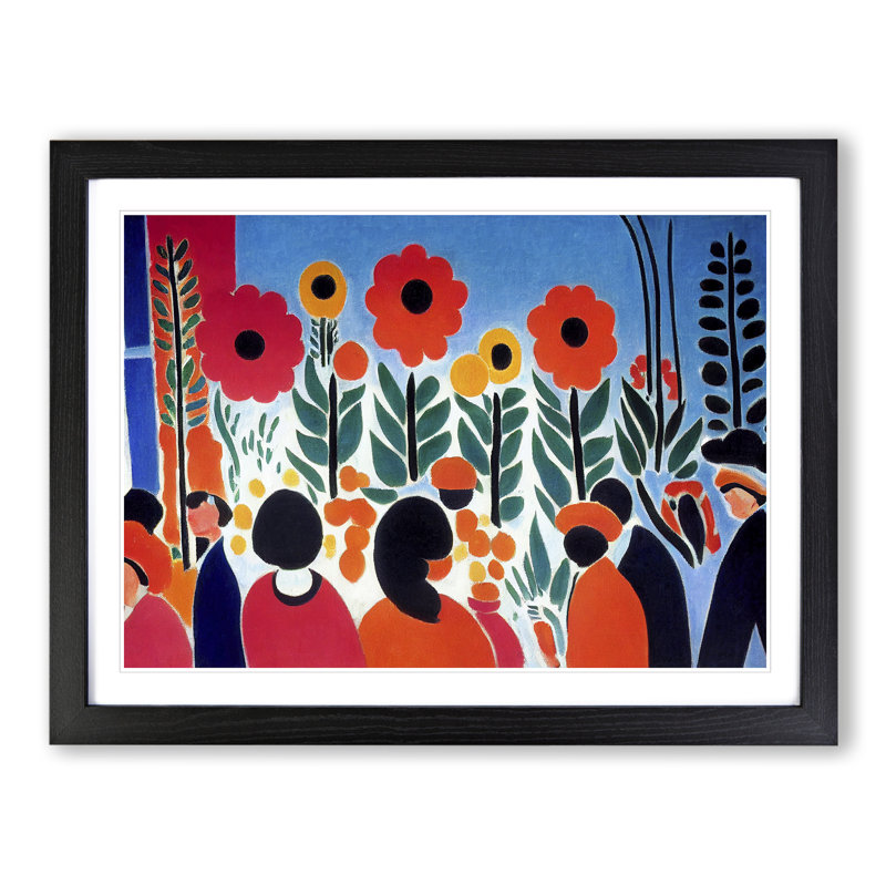 Abstract Flower Market - Single Picture Frame Print, 46cm H x 64cm W x 2cm D, Black