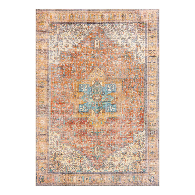 Tapis oriental rouge rouille, Rectangle 8 pi 4 po x 12 pi