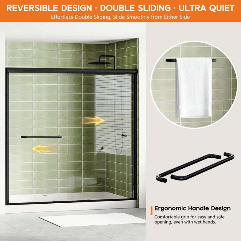 Ysm001 Double Sliding Shower Door, 6mm Tempered Glass, Aluminum Frame, 58" x 60" 