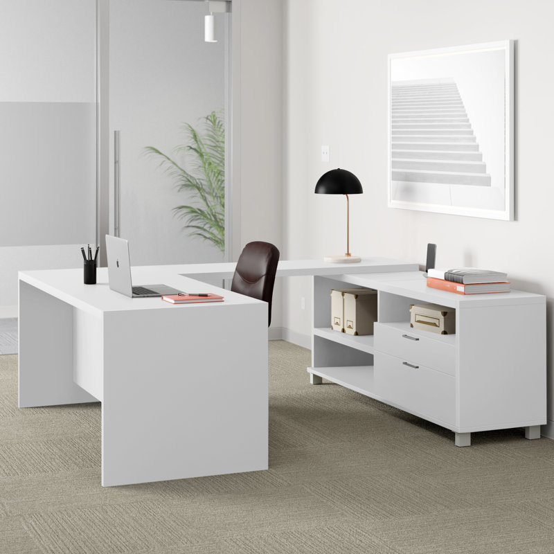 Bureau de direction en U réversible DeSandre, Blanc