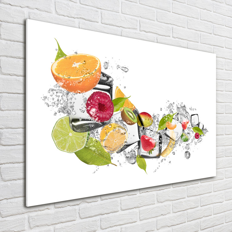 Glass Print Wall Art 100X70cm Image Printed On Glass Decorative Wall Picture Behind Toughened / Tempered Safety Real Glass For Kitchen & Living Room Theme:Fruit With Ice