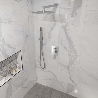 2-Function Concealed Pressure-Balance Valve Shower Set with Stainless Steel Square Top