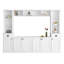 Meuble télé mural élégant pour téléviseurs de 75 pouces, blanc, avec étagères ajustables et grand espace de rangement. Console de télévision avec pont supérieur.
