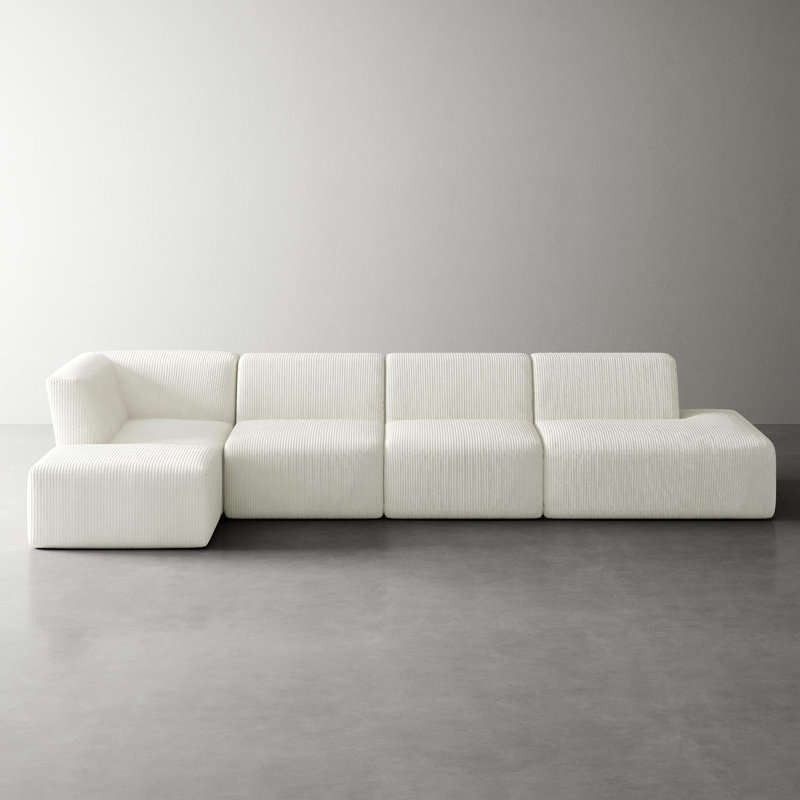 Berlare Boneless Upholstered Compression Corduroy Modular Sectional Sofa Set with Removable Ottoman – Fully Compressed, No Assembly Required