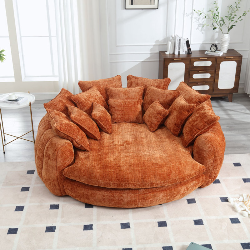 Fauteuil à billes surdimensionné en chenille, Chenille orange
