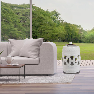 Tabouret tambour en céramique émaillée 10,5 po x 17 po - Table d'appoint intérieure / extérieure - Tabouret de jardin décoratif