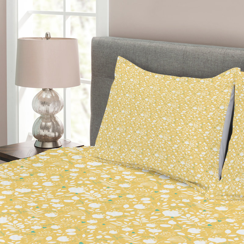 Acisclo Yellow/Green Microfibre Bedspread Set, 220 x 264 cm