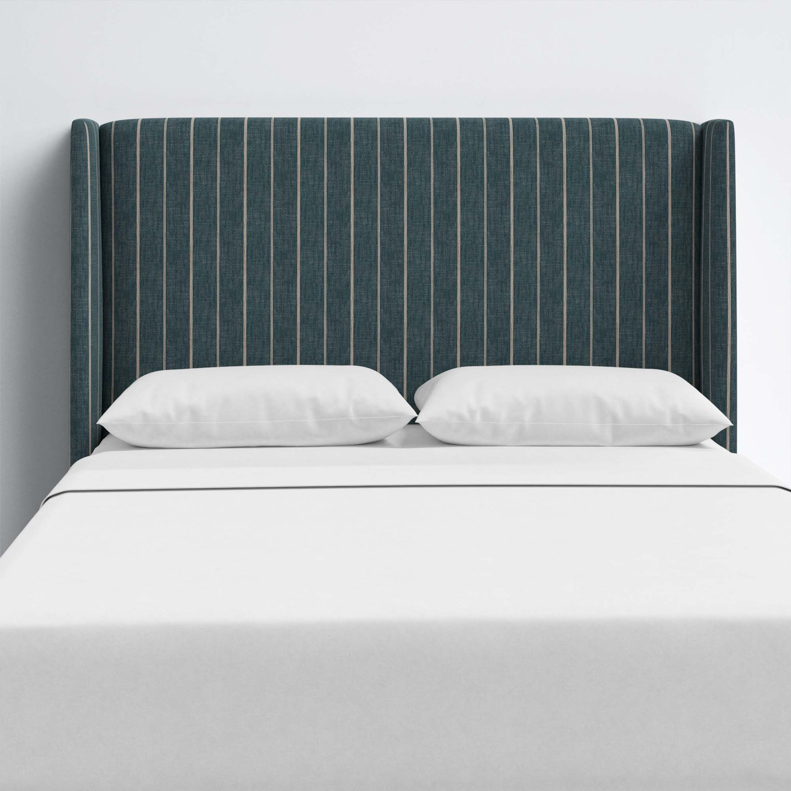 Tilly Upholstered Headboard, Queen, Fritz Indigo Stripe