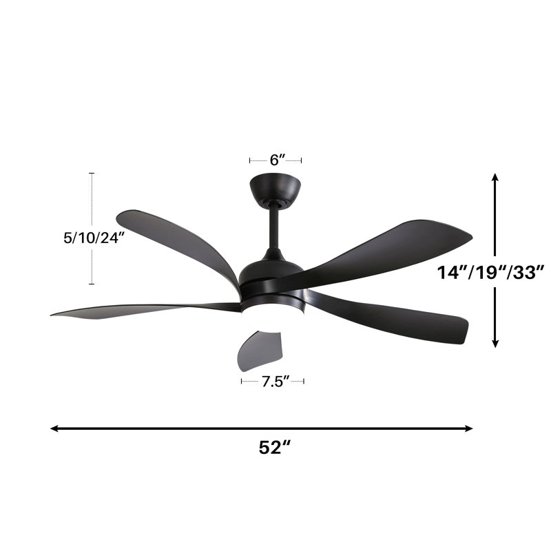 52 Inch Modern Ceiling Fan With 3 Color Dimmable Led Light 5 Abs Blades Remote Control Reversible Dc Motor, Black, Black