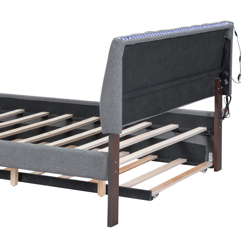 Lit plateforme tapissier Sable Teddy, Gris, Grand lit