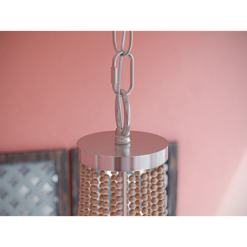 Lustre empire unique à 5 lumières avec accents perlés Calabasas, Acier brossé / Blanc
