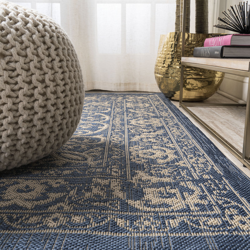 Galon Filigree Blue/Beige Indoor/Outdoor Rug, Rectangle 3'1" x 5'