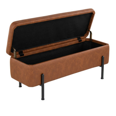 Daniella Contemporary Storage Bench In Black Steel And Camel Faux Leather By Lumisource