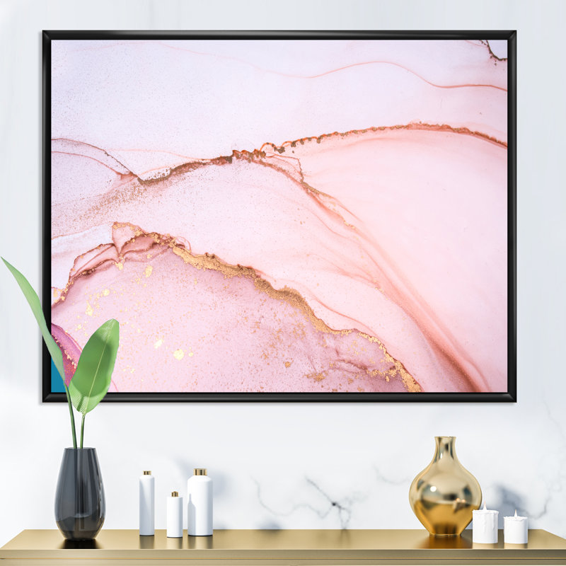 Reproduction d'art sur toile, or et rose marbré, H 24 po x l 36 po x P 1 po, Toile avec cadre flottant noir
