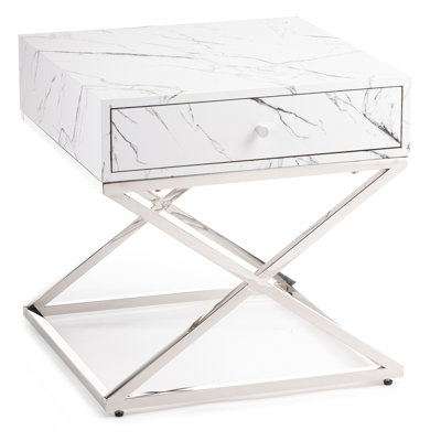 Glenam 55cm W Stainless Steel Bedside Table