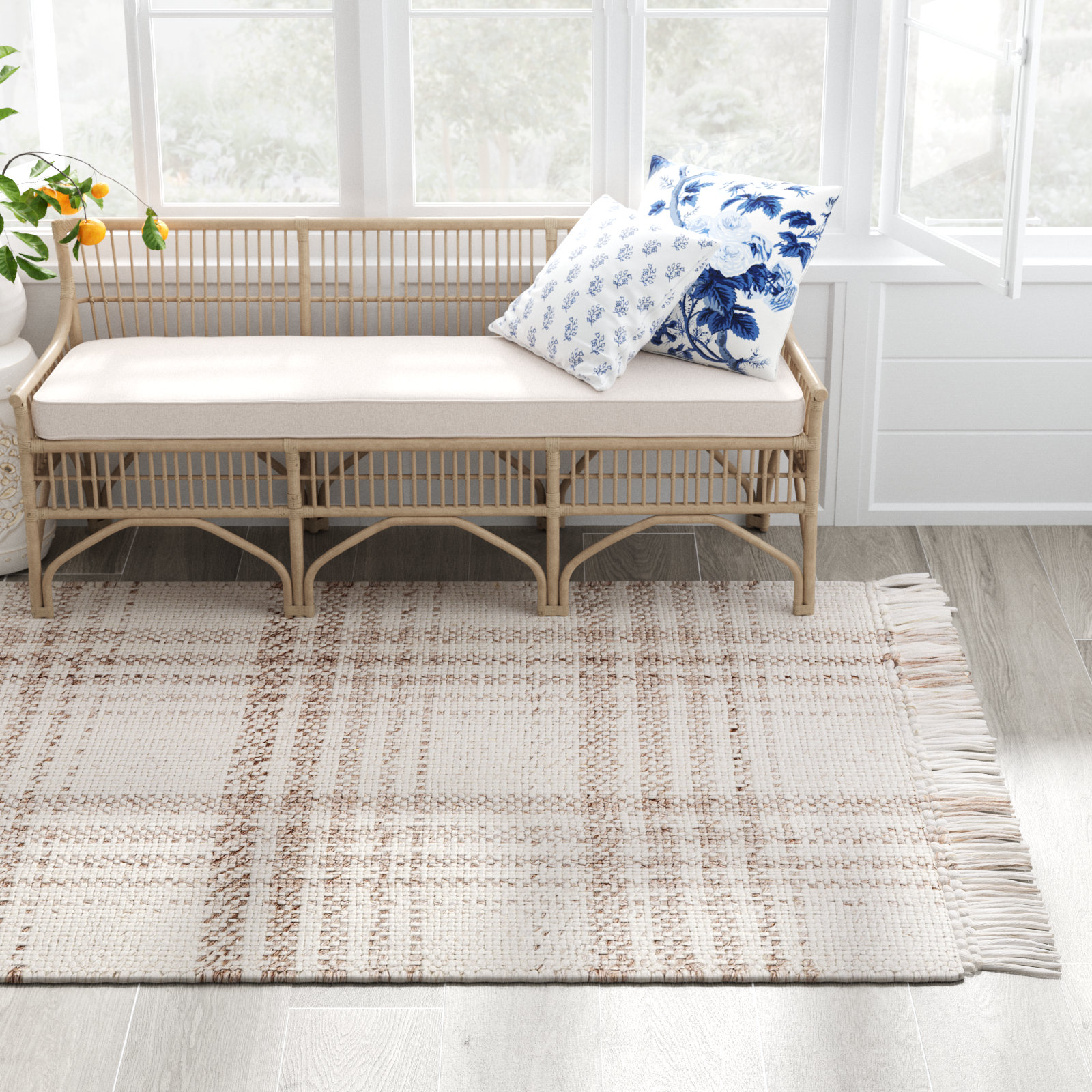 Cay Hand-Woven Taupe Plaid Rug, Rectangle 5' x 7'6"