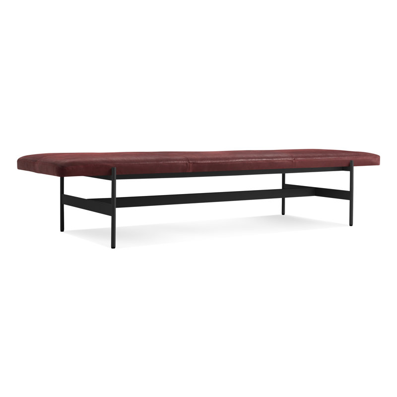 Daybench Leather Dining Bench, Ink Genuine Leather, Oblivion, 14" H x 75" W x 24" D