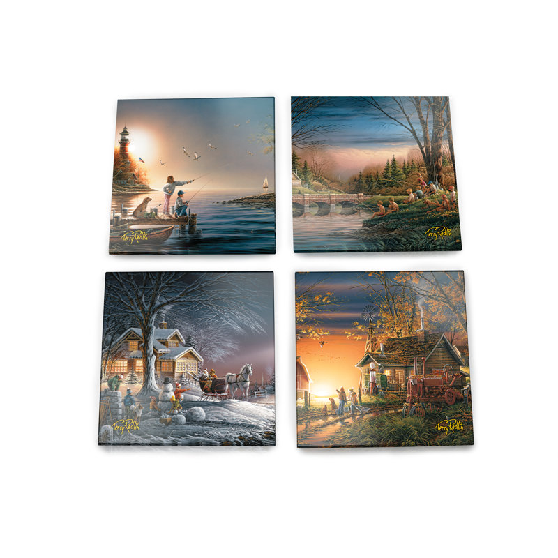 (Symboles) Ensemble de sous-verres en verre Starfire, Wild Wings / Four Seasons