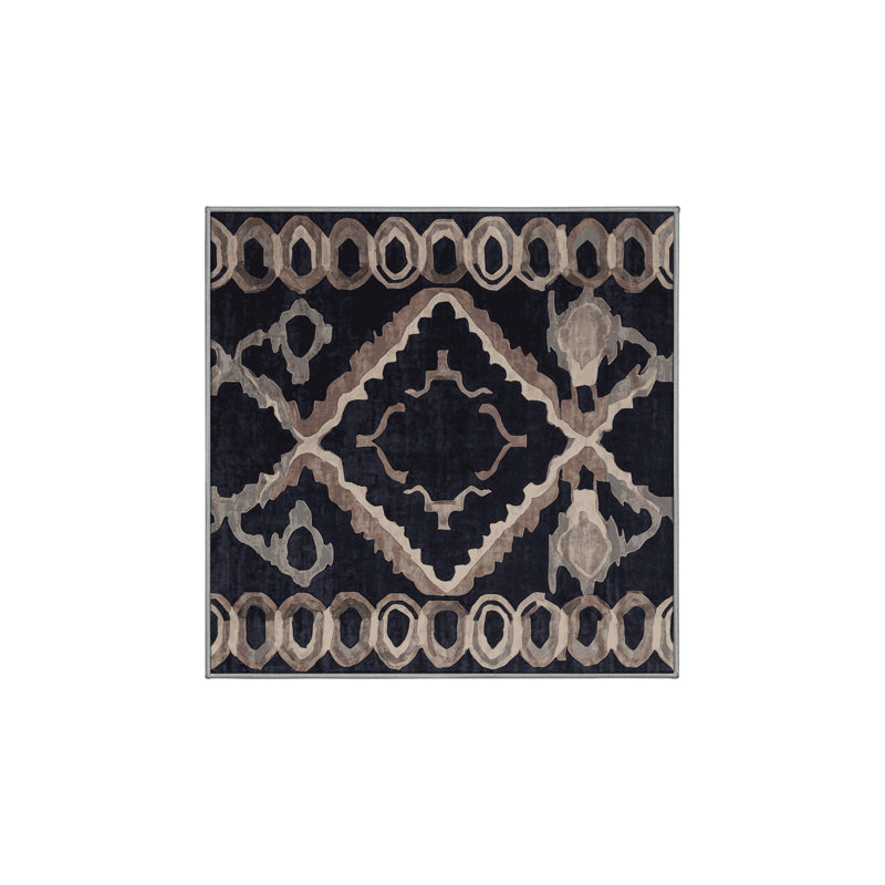 Machine Washable Gray Area Rug, Square 7'