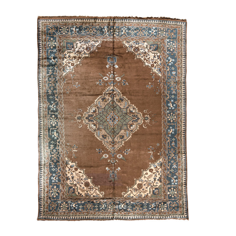 Wool Oriental Area Rug in Brown/Ivory/Blue