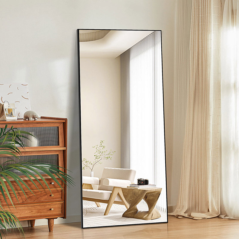 Oversized Full-Length Mirror with Aerospace-Grade Aluminum Frame & Nano Glass – Bedroom, Bathroom, Gym, Black, 64" x 21"