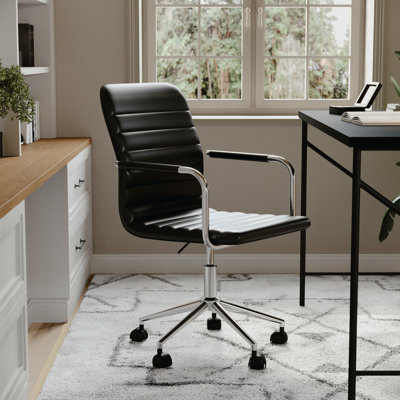 Martha Stewart Taytum Upholstered Swivel Home Office Chair with Integrated Armrests