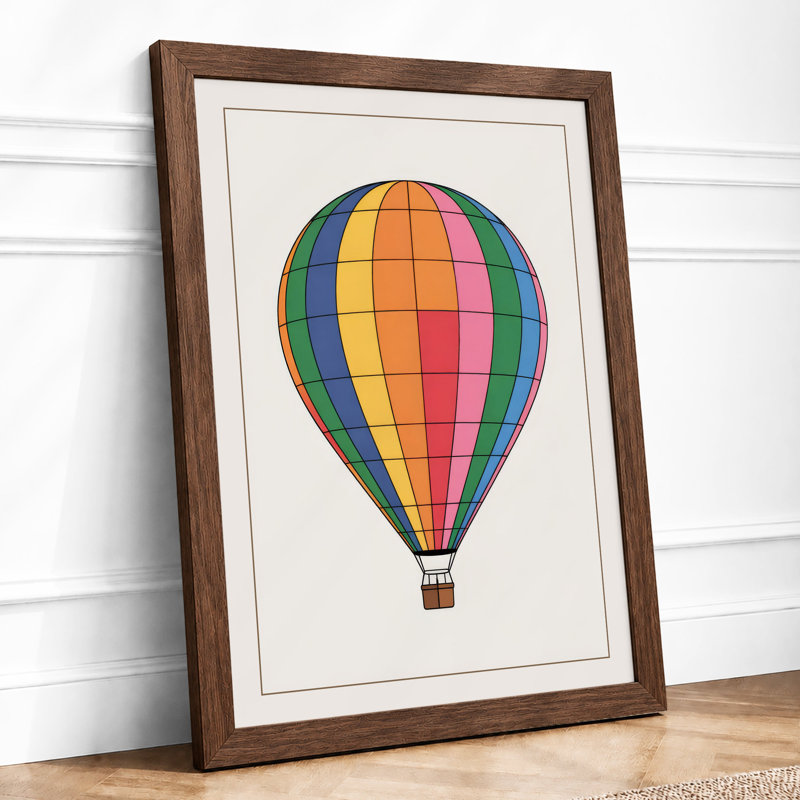 Geometric Hot Air Balloon Retro - Framed Print, A1 - 84.1 x 59.4 cm, Walnut