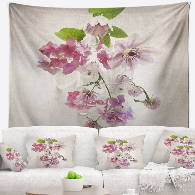Peinture vintage fleurs roses tapisserie Floral, H 50 po x l 60 po