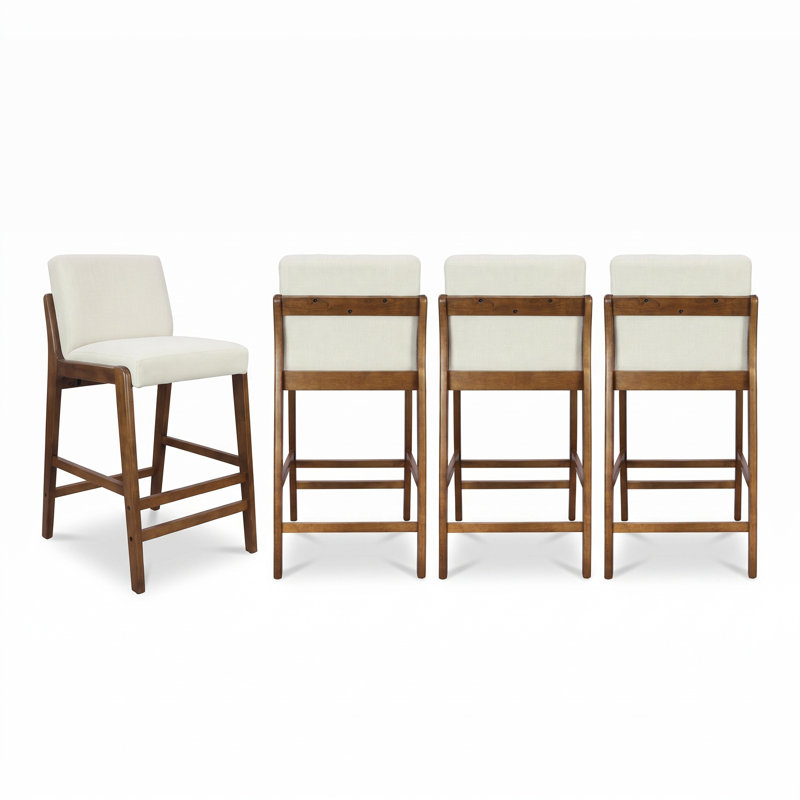 Tabouret de bar rembourré Ryden, Siège beige / structure en noyer, 4