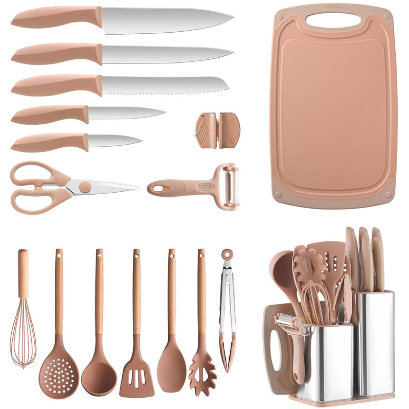 Ensemble de 17 ustensiles de cuisine en silicone, comprenant un ensemble d'ustensiles et de couteaux, mousse