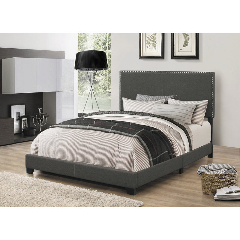 Lit à panneau tapissier Marlene, Double, Gris anthracite