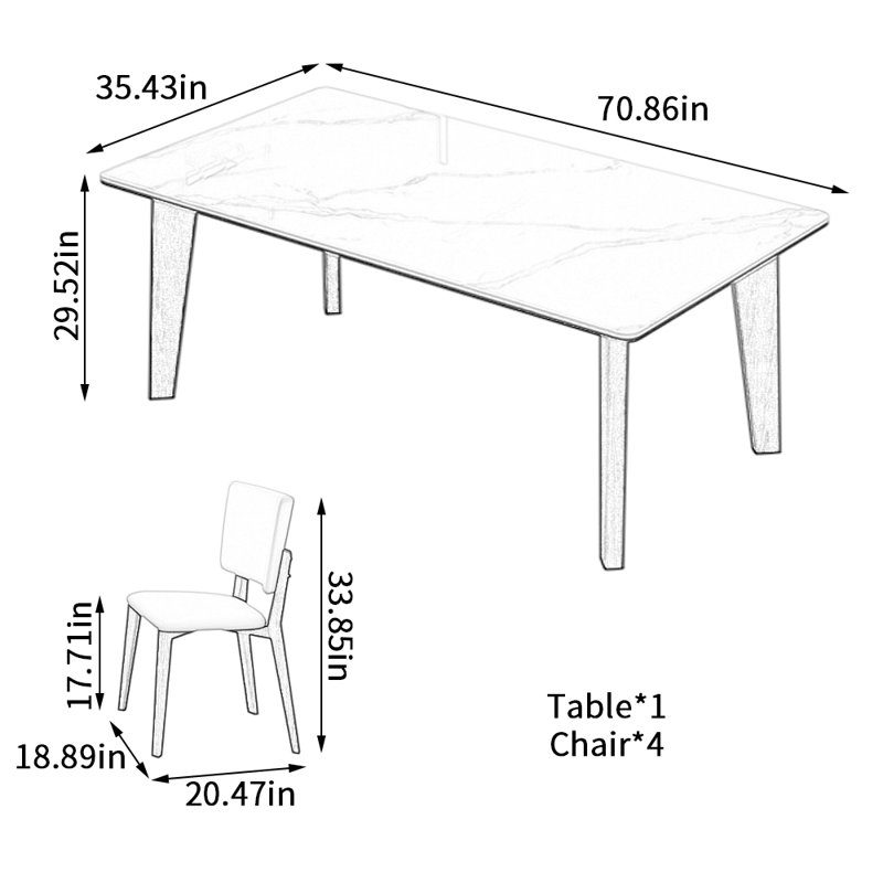 Ensemble de table de salle à manger Modern, H 29,52 po x L 70,86 po x l 35,43 po