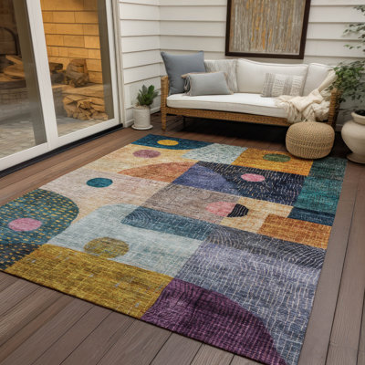 Machine Washable Indoor/Outdoor Segin ACN1117 Green Rug