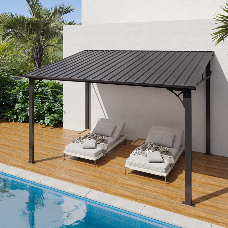 12 pi. L 10 pi. Pergola D avec toit incliné en acier galvanisé, H 100 po x l 144 po x P 120 po 