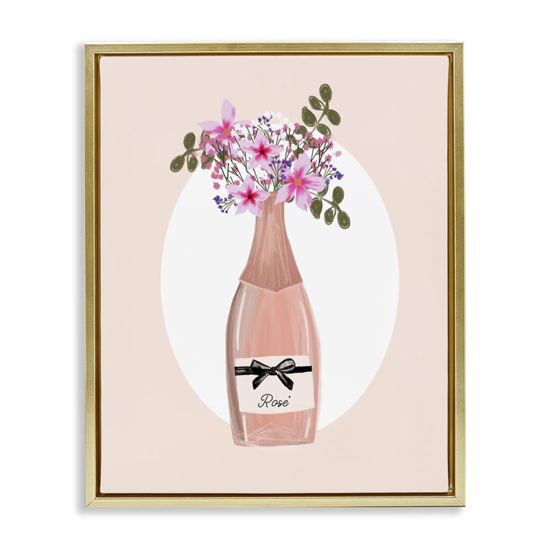 «Pink Lilies Champagne», art mural encadré par Chen Alyesh, Cadre flottant métallique doré, H 31 po x l 25 po
