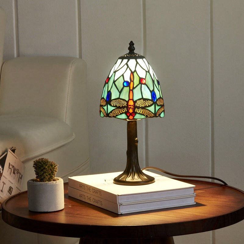 Dragonfly Tiffany Style Stained Glass Table Lamp - 6" Handmade Pure Glass Shade, Heavy Stable Base, E12 Bulb Included, Easy Assembly Accent Light for Bedroom, Living Room & Office