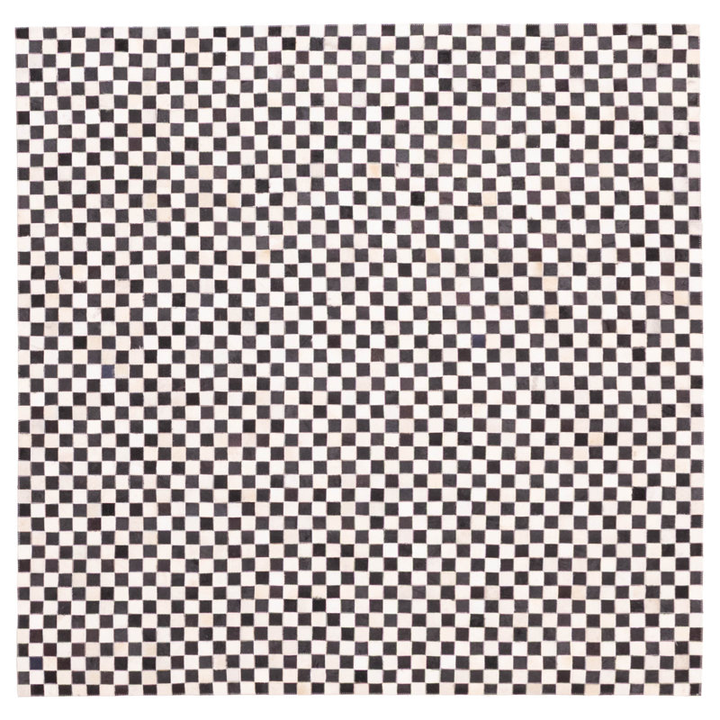 Tapis crème en cuir de vache patchwork noir 6 pi 0 po x 6 pi 0 po
