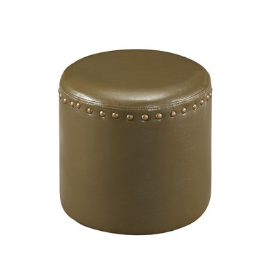 Contemporary Round Faux Leather Upholstered Ottoman Pouf with Foam Cushion and Modern Minimalist Design for Residential Living Room or Bedroom Decor