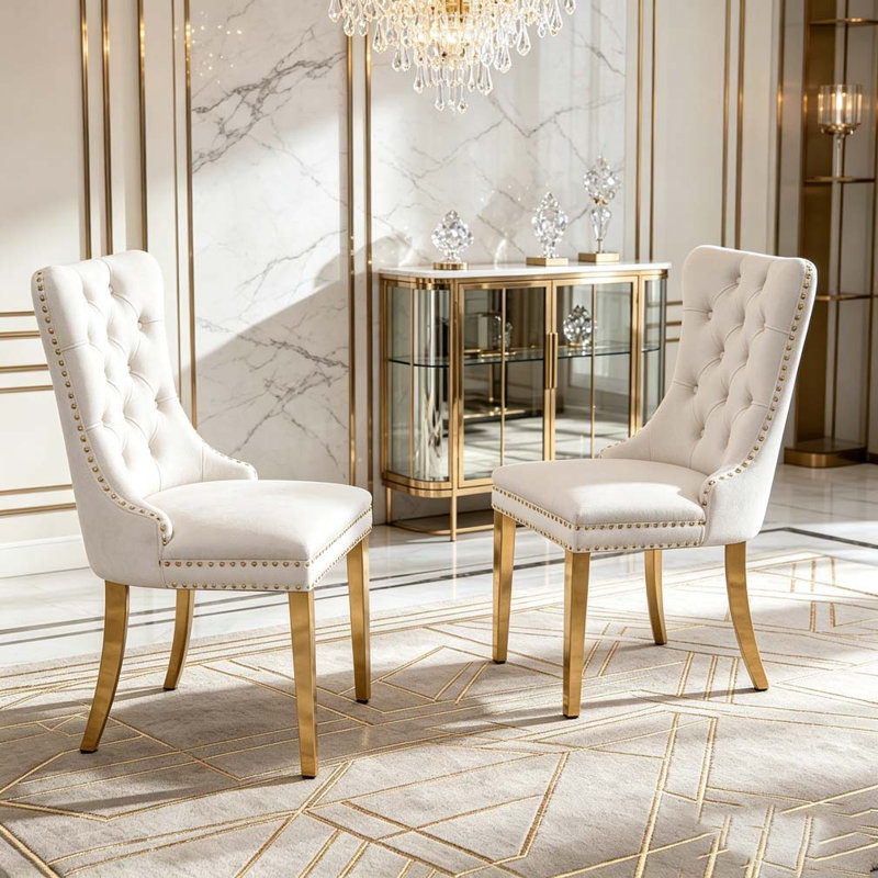 Chaise rembourrée en bois massif, Beige