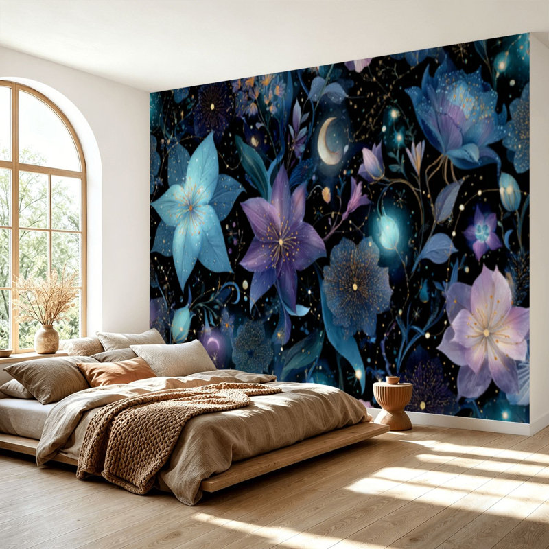 Papier peint adhésif auto-adhésif moderne pour la chambre à coucher avec des fleurs de jardin célestes, impression rétro L 69 po x l 96 po