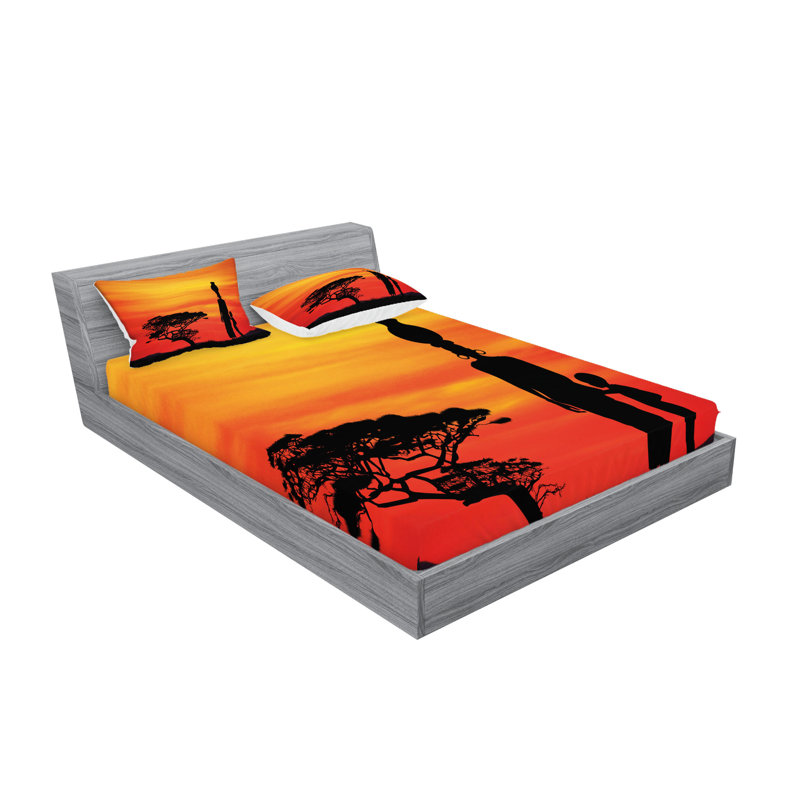 Drap-housse et coussin décoratif africain Ambesonne jaune et noir écarlate, California King Sheet Set + 5 Additional Pieces